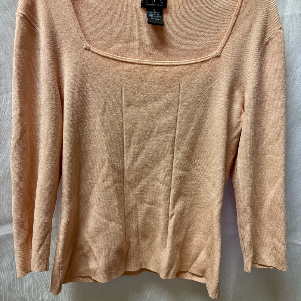 INC International Concepts Peach Knit Square Neck Top M Office Siren Fall Trend